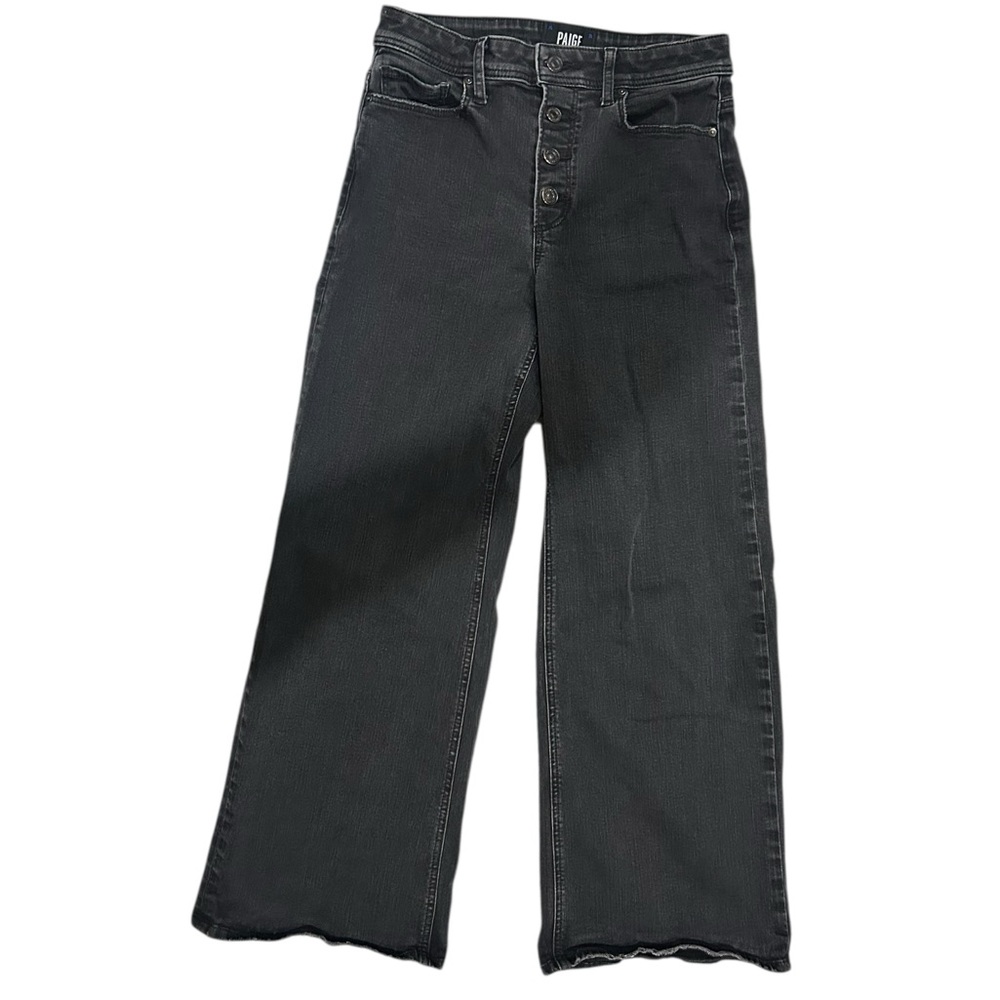 Paige Denim Black Wide-Leg High Waist Jeans Button Fly Crop - Picture 2 of 5